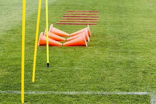 cones and poles on a field