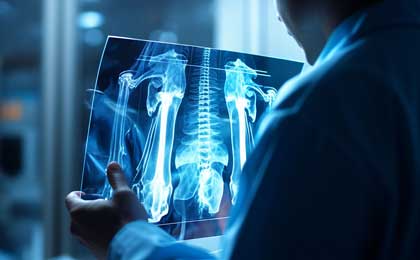 chiropractor looking at an x-ray